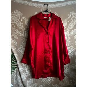 NWT Gold Label Vintage Victoria Secret Satin Long Sleeve Nightie Mini Dress